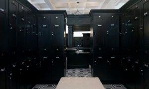 Quail Ridge Country Club Men's locker room featuring black wood lockers.