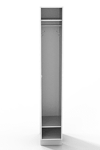 Interior of Laminate Model A locker. Contains a large compartment with one small compartment on top and one at the bottom.